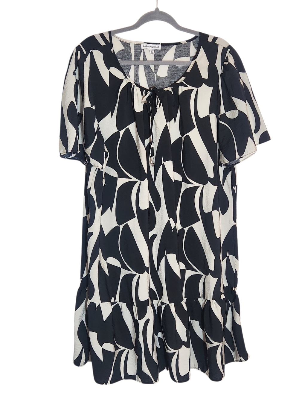 Sara Michelle Black and Cream Abstract Print Shift Dress Size 3X Flaw